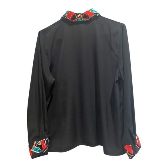 Vintage 80s Yves Saint Clair Black Button Down Embroidered Collar Sequins  10P - Picture 2 of 14